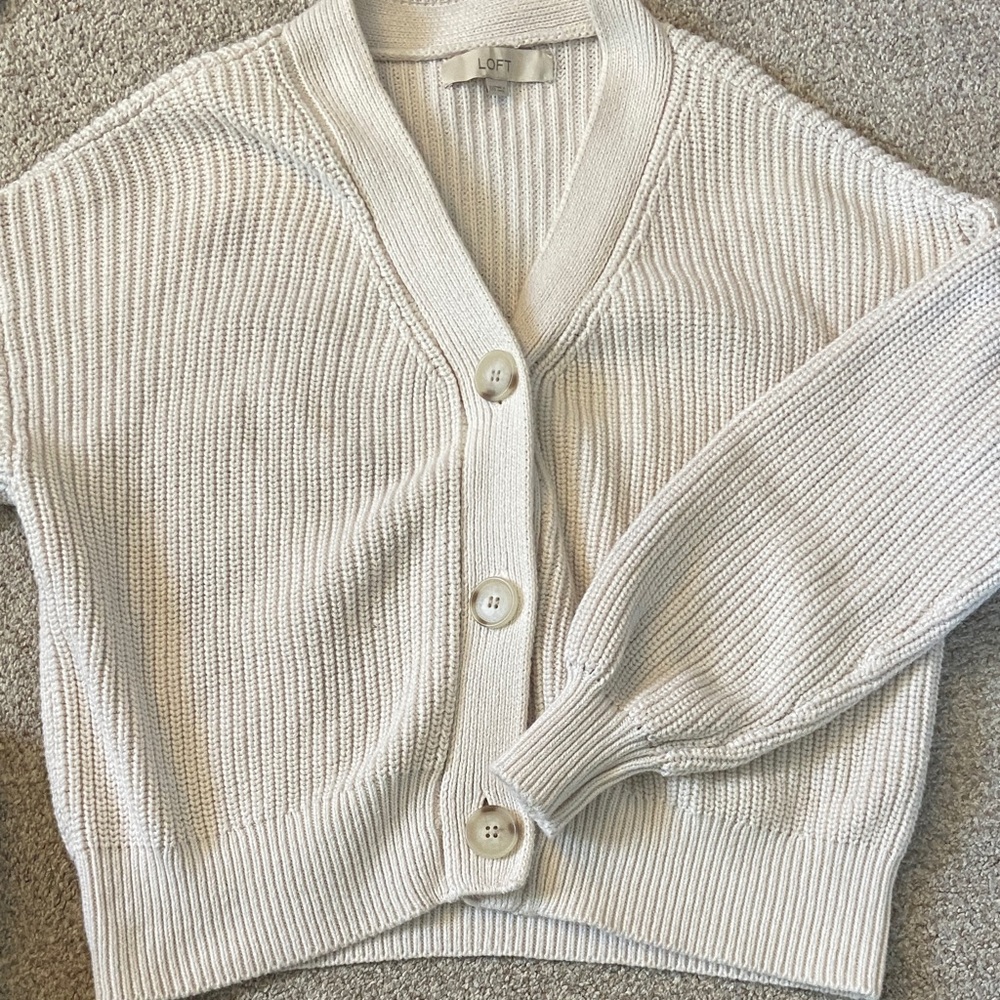 LOFT Ivory Knit Cardigan with Buttons
